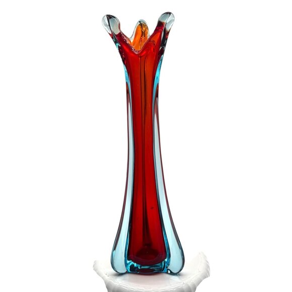 Vintage UV Extra Large Organic Red Blue Murano Glass Sommerso Vase Italian 1970s - Picture 4 of 11